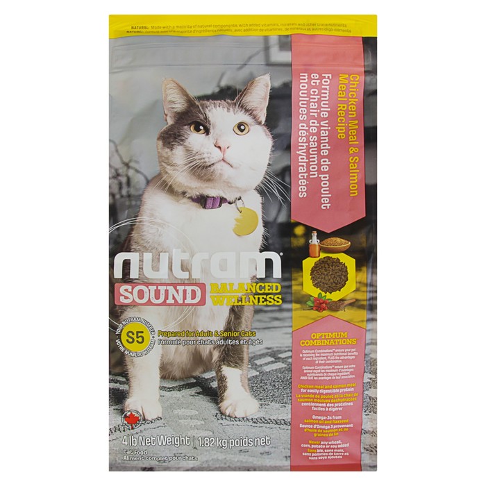 Сухой корм Nutram S5 adult & senior cat для взрослых кошек, курица/лосось, 1.82 кг