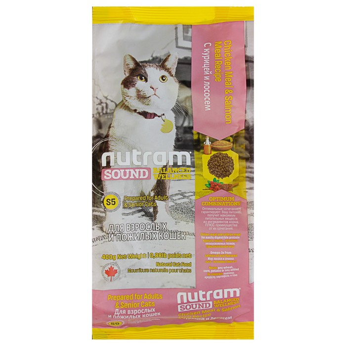 Сухой корм Nutram S5 adult & senior cat для взрослых кошек, курица/лосось, 400 г