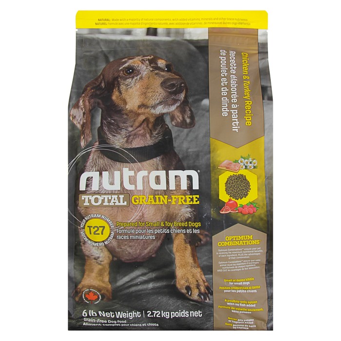 Сухой корм Nutram T27 Grain Free для собак мини пород, беззерновой, кура/индейка, 2.72 кг