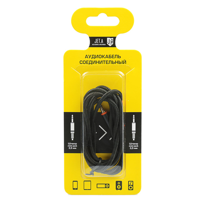 Аудиокабель соединит. Jet.A mini Jack-mini Jack в оплётке JA-AC02 1.5 м чёрный(3 pin/3.5 мм)