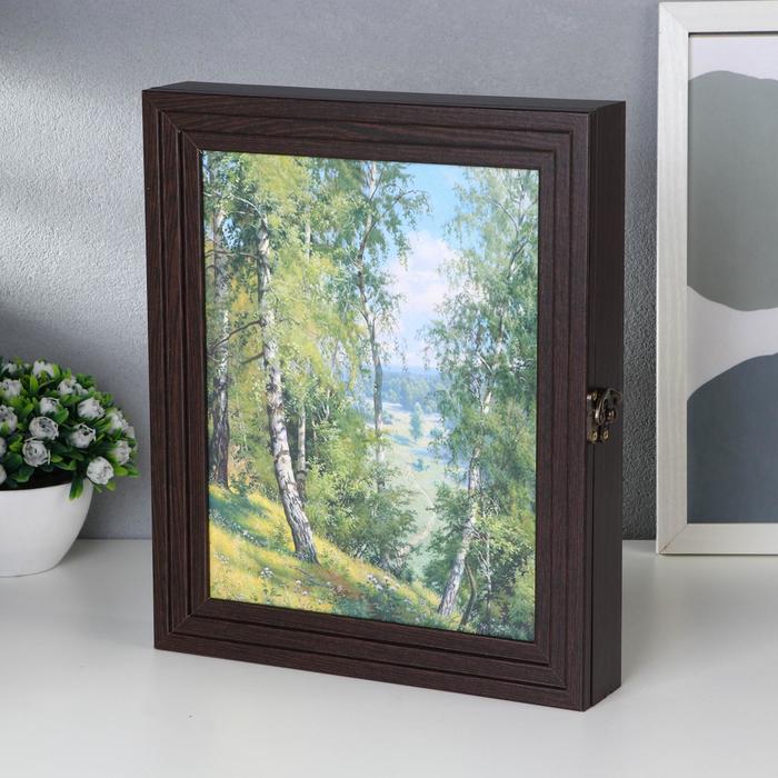 Ключница пирамида "Березы в лесу" Венге 30х25х5 см