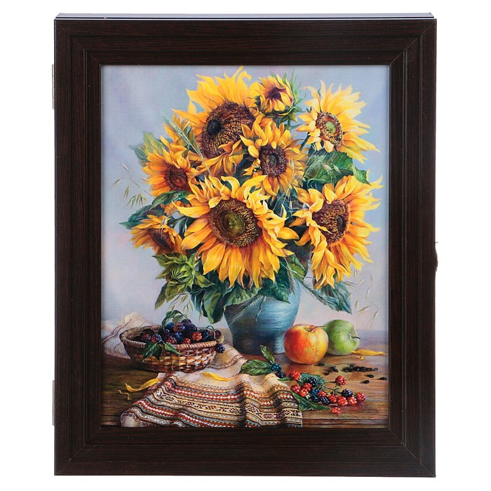 Ключница пирамида "Подсолнухи" Венге 30х25х5 см