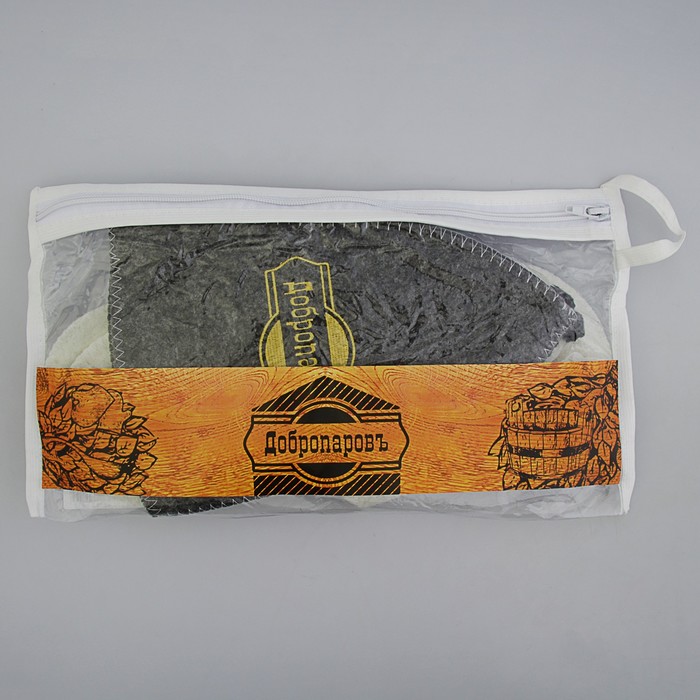 Набор для бани в косметичке "Добропаровъ" шапка, тапки