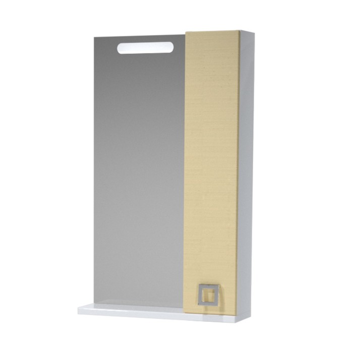 Зеркало-55, подсветка, шкафчик, полка, прав., Белый/Лён, Альма