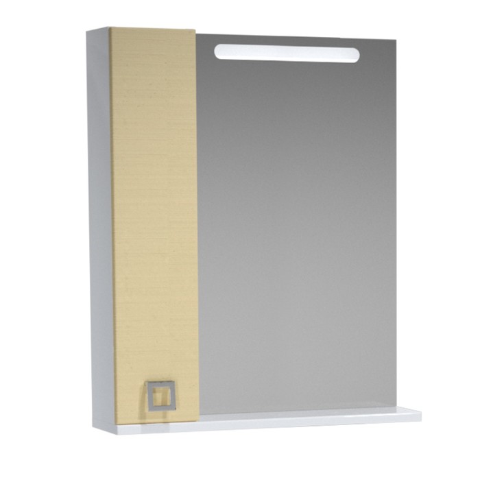 Зеркало-80, подсветка, шкафчик, полка, лв., Белый/Лён, Альма