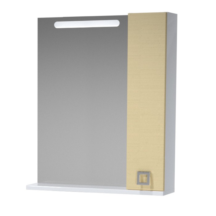 Зеркало-80, подсветка, шкафчик, полка, прав., Белый/Лён, Альма