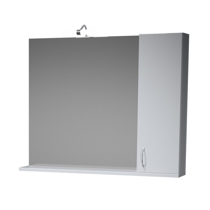 Зеркало 100, 1 светильник, шкафчик, полка, прав., белый, Джуно