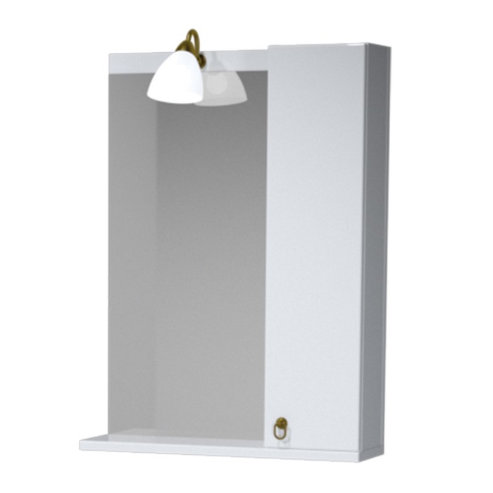 Зеркало 60, 1 светильник,шкаф.,полка, прав., Реймс, Белый