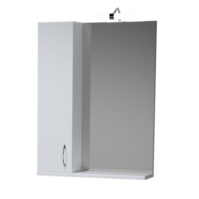 Зеркало 60, 1 светильник, шкафчик, полка, лев., белый, Джуно