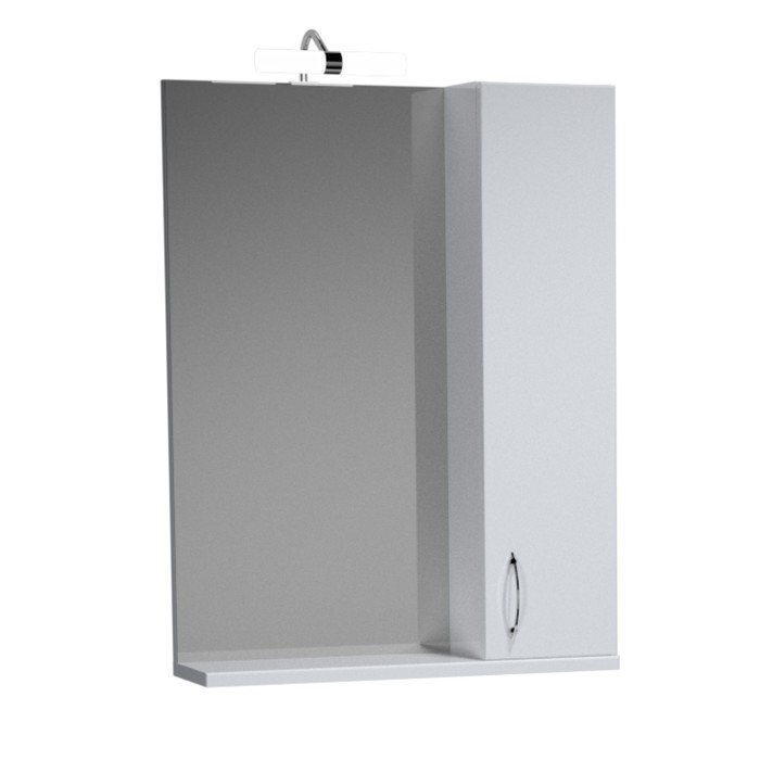 Зеркало 60, 1 светильник, шкафчик, полка, прав., белый, Джуно