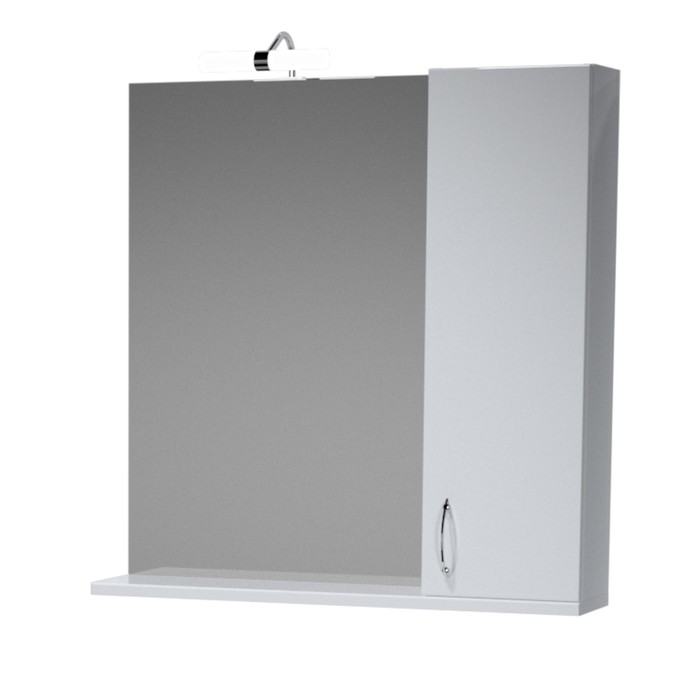 Зеркало 80, 1 светильник, шкафчик, полка, прав., белый, Джуно