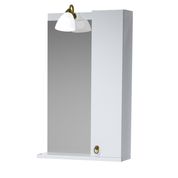 Зеркало 50, 1 светильник,шкаф.,полка, прав., Реймс, Белый