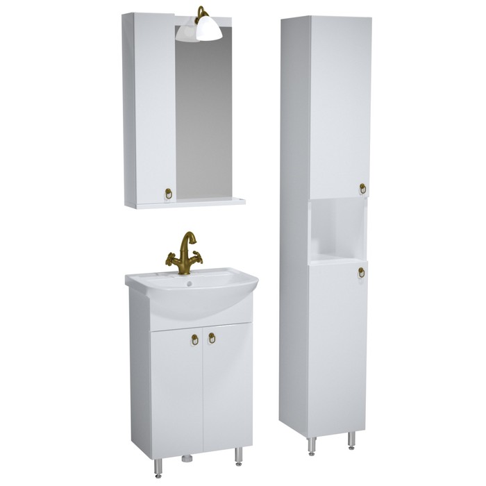 Зеркало 50, 1 светильник,шкаф.,полка, прав., Реймс, Белый