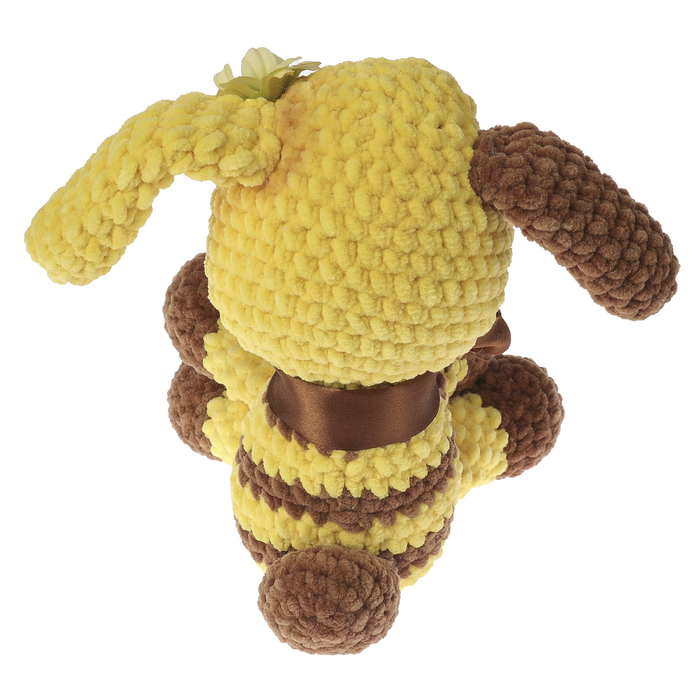 Сувенир вязаный "Собака желтая с коричневым" желтый бант, 20 см