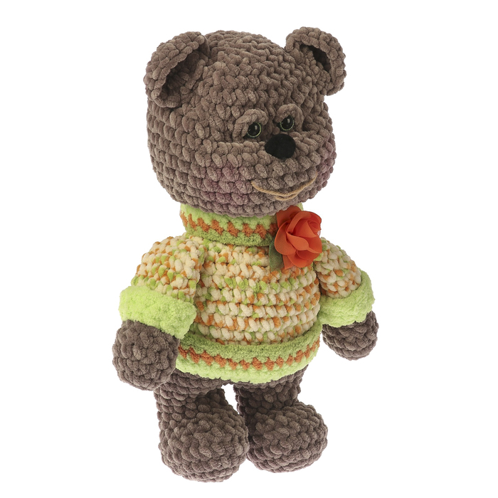 Сувенир вязаный "Мишка-пухляш с оранж.цветком" 40см