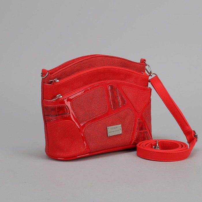Сумка женская, отдел с перегородкой, 3 наружных кармана, длинный ремень, красный