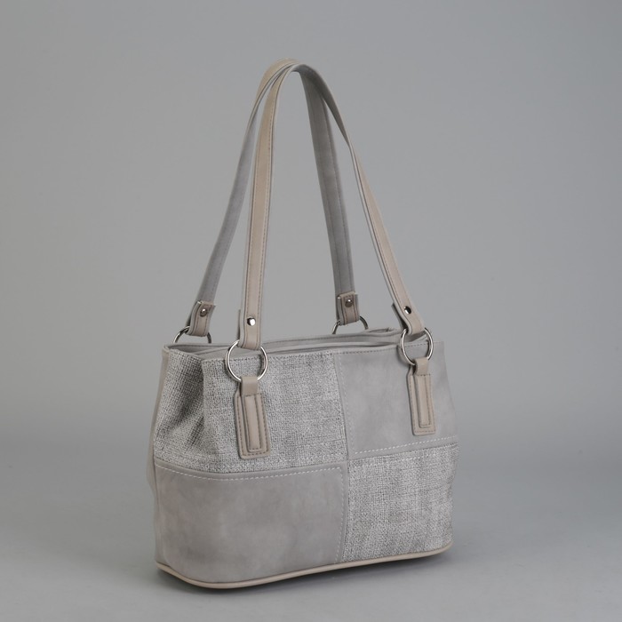 Сумка женская, 3 отдела на молнии, наружный карман, цвет серый