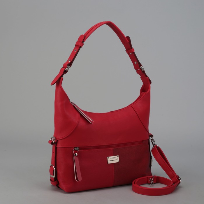 Сумка женская, отдел на молнии, 2 наружных кармана, длинный ремень, цвет красный