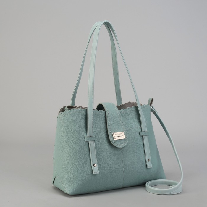 Сумка женская, отдел на молнии, длинный ремень, цвет голубой