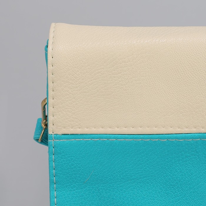 Клатч женский, 3 отдела на молнии, длинный ремень, цвет бирюзовый/белый