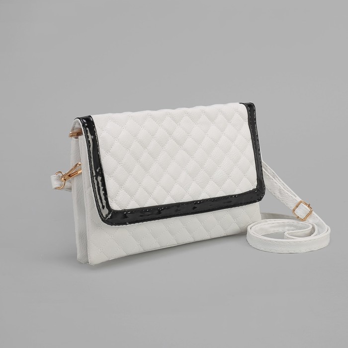 Клатч женский, 3 отдела на молнии, длинный ремень, цвет белый