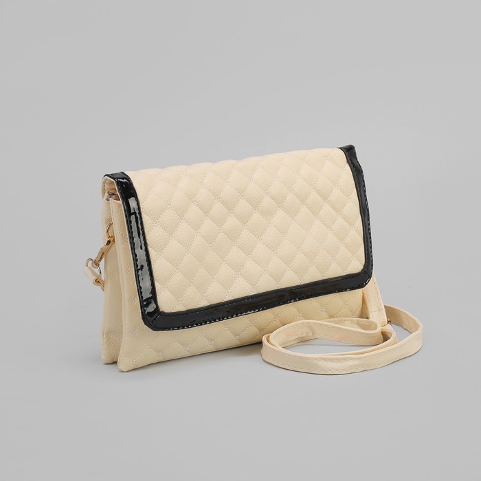 Клатч женский, 3 отдела на молнии, длинный ремень, цвет бежевый