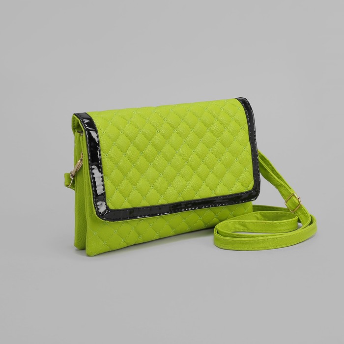 Клатч женский, 3 отдела на молнии, длинный ремень, цвет зелёный