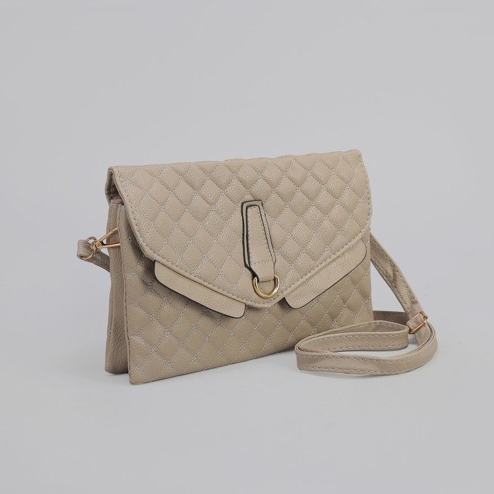 Клатч женский, 3 отдела на молнии, длинный ремень, цвет бежевый