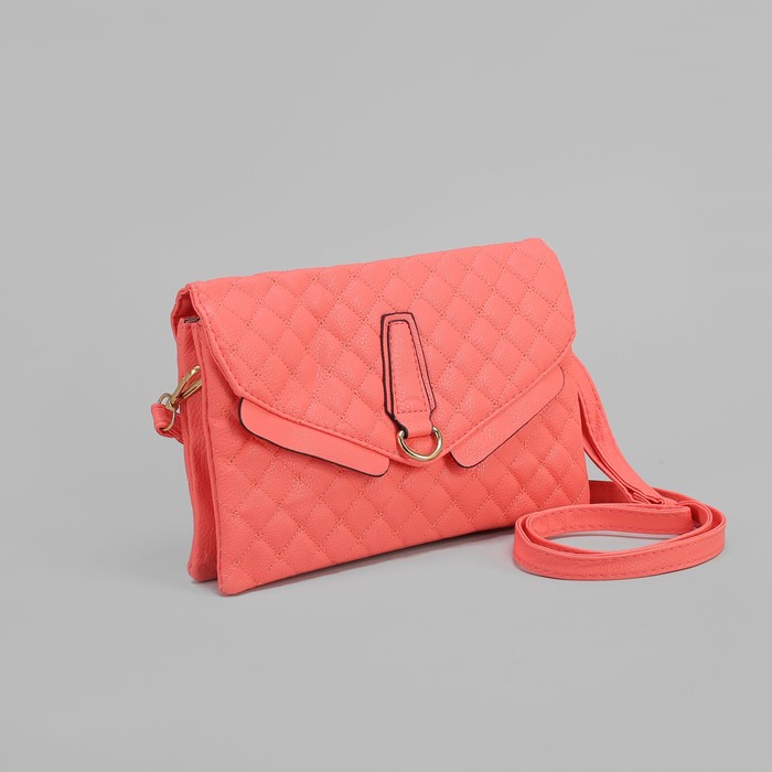 Клатч женский, 3 отдела на молнии, длинный ремень, цвет розовый