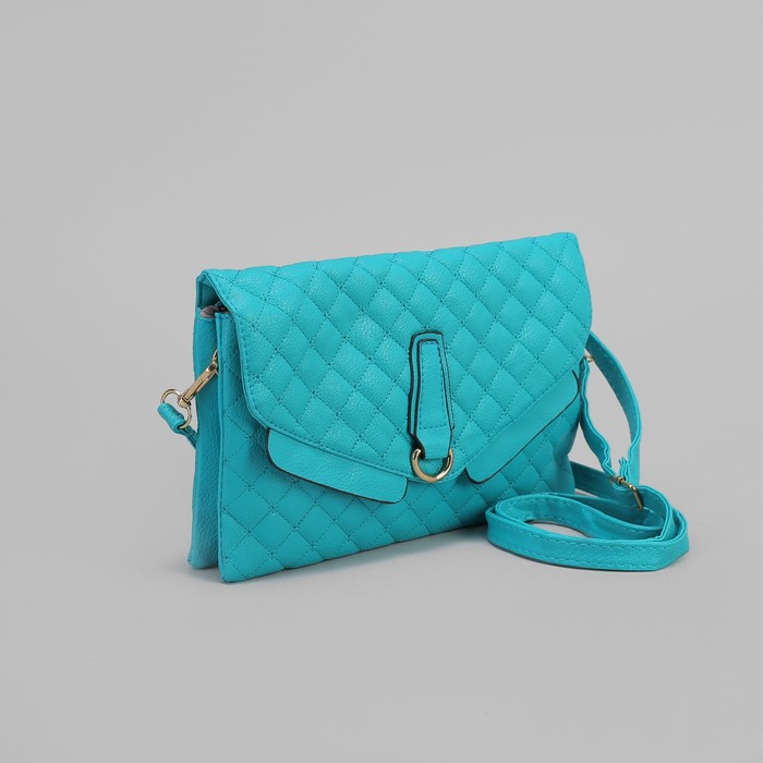 Клатч женский, 3 отдела на молнии, длинный ремень, цвет бирюзовый