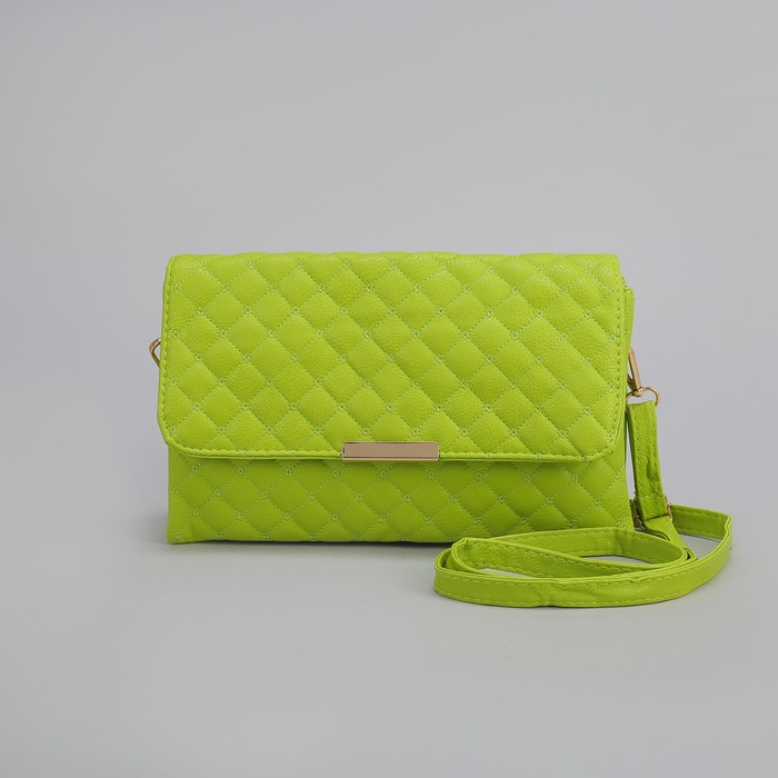 Клатч женский, 3 отдела на молнии, 2 наружных кармана, длинный ремень, цвет зелёный