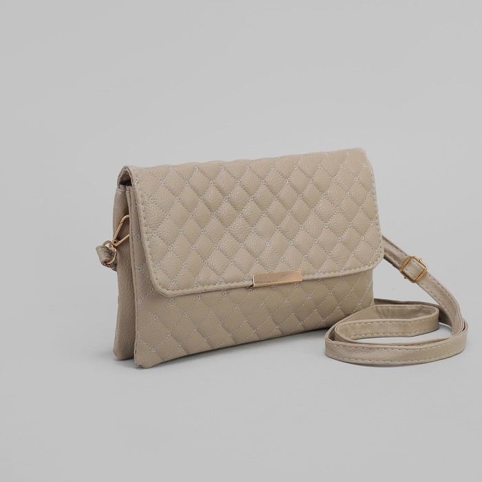 Клатч женский, 3 отдела на молнии, 2 наружных кармана, длинный ремень, цвет хаки