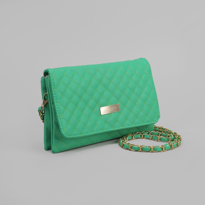 Клатч женский "Плетёнка", 3 отдела на молнии, 2 наружных кармана, длинный ремень, цвет бирюзовый