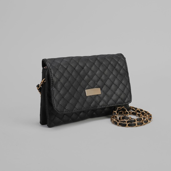 Клатч женский "Плетёнка", 3 отдела на молнии, 2 наружных кармана, длинный ремень, цвет чёрный