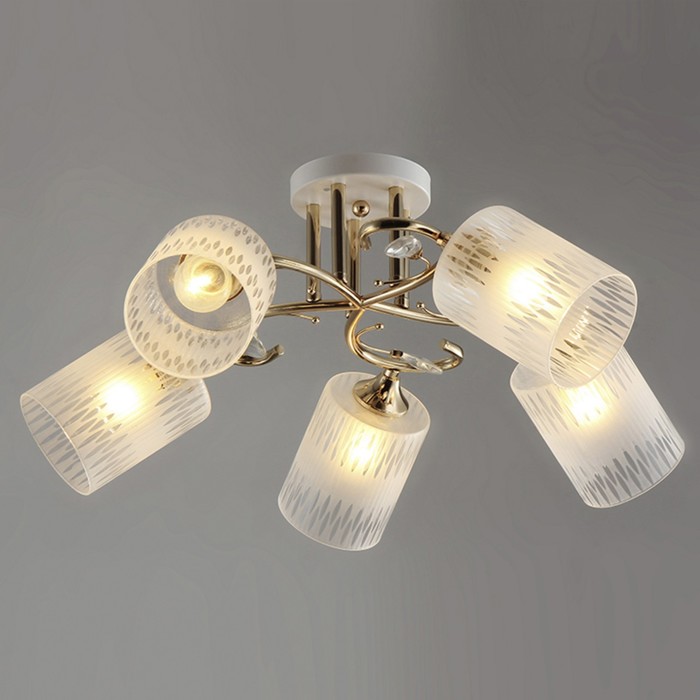 Люстра "Бегония" 5х40Вт E27 белый-золото 59x59x23 см.