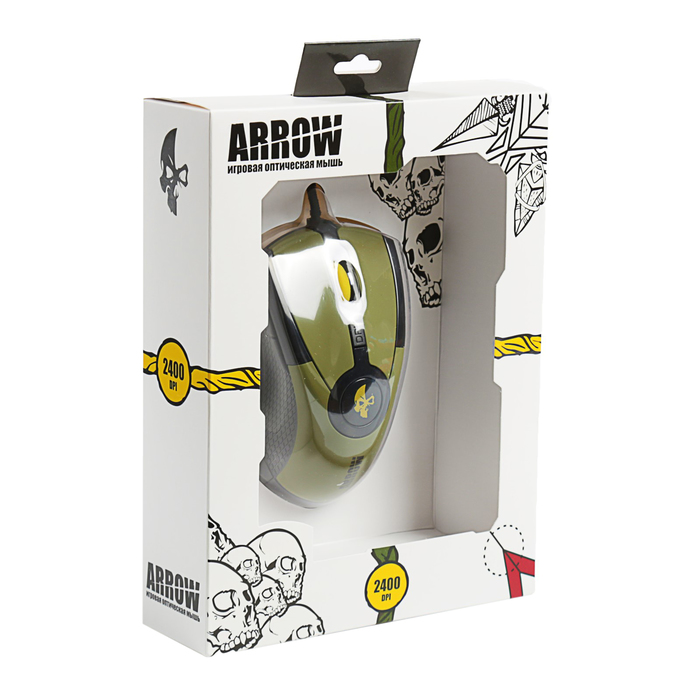 Мышь проводная игровая Jet.A ARROW JA-GH35 зелёная (800/1200/1600/2400 dpi, 6 кнопок, USB)