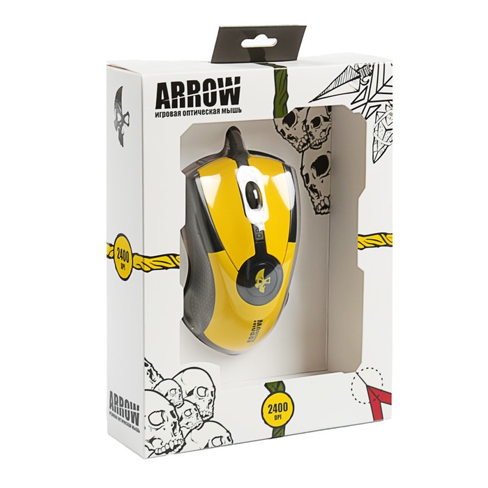 Мышь проводная игровая Jet.A ARROW JA-GH35 жёлтая (800/1200/1600/2400 dpi, 6 кнопок, USB)