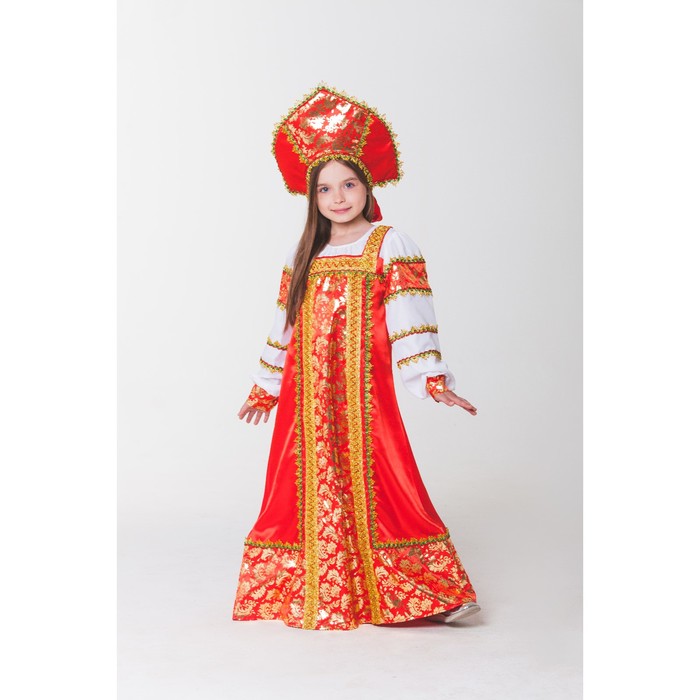 Русский народный костюм "Любавушка", платье-сарафан, кокошник, р-р 28, рост 98-104 см, цвет красный