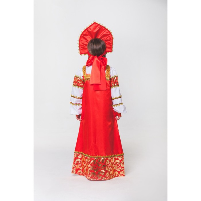 Русский народный костюм "Любавушка", платье-сарафан, кокошник, р-р 28, рост 98-104 см, цвет красный