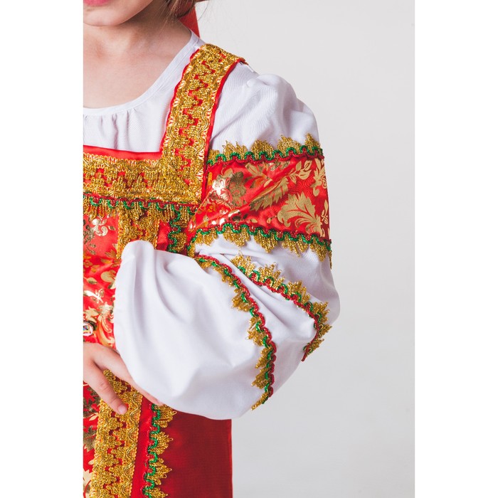 Русский народный костюм "Любавушка", платье-сарафан, кокошник, р-р 28, рост 98-104 см, цвет красный