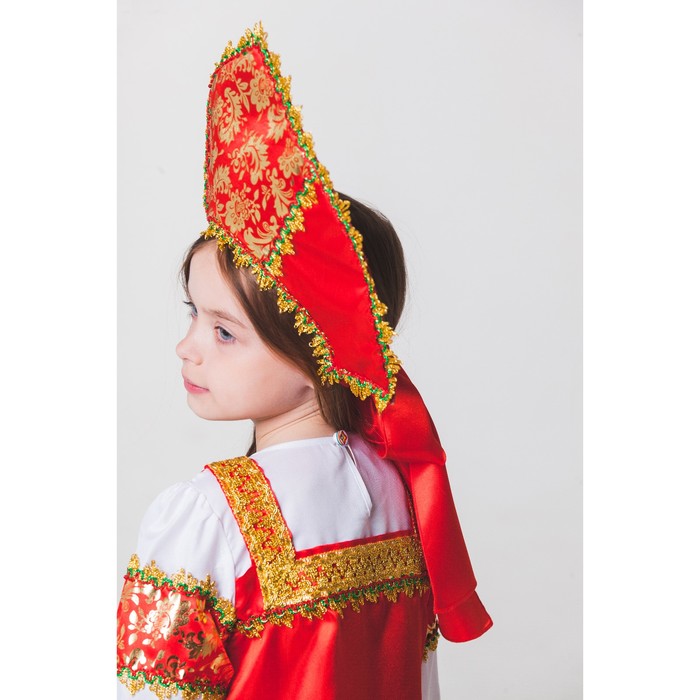 Русский народный костюм "Любавушка", платье-сарафан, кокошник, р-р 28, рост 98-104 см, цвет красный