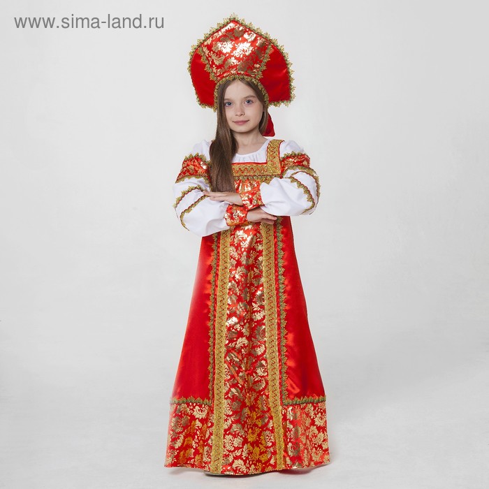 

Русский народный костюм "Любавушка", платье-сарафан, кокошник, р-р 34, рост 134 см, цвет красный