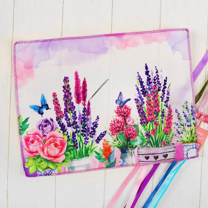 Вышивка лентами на мешочке "Лаванда", 35 х 25 см