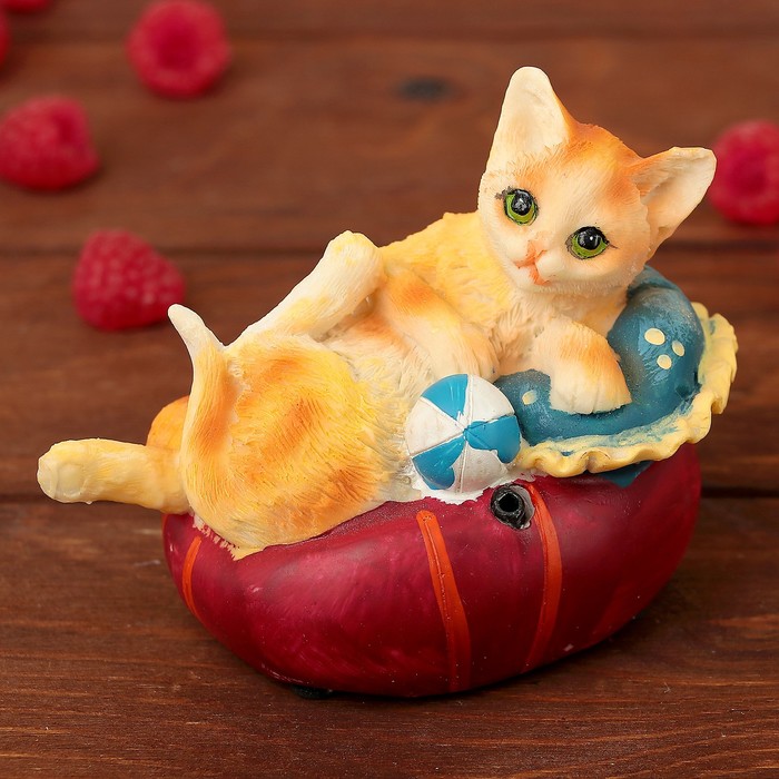 Садовая фигура "Котенок в корзинке" 7*12*8 см мяукающая