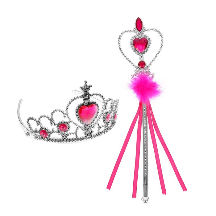 Карнавальный набор "Принцесса" 2 предмета: корона, жезл с камнями, цвет розовый