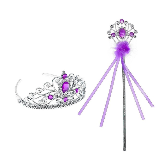 цена Карнавальный набор «Принцесса», корона, жезл с камнями, цвет фиолетовый