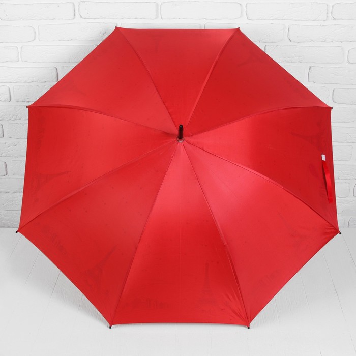 Зонт-трость "Ночной Париж", полуавтоматический, R=53см, цвет красный