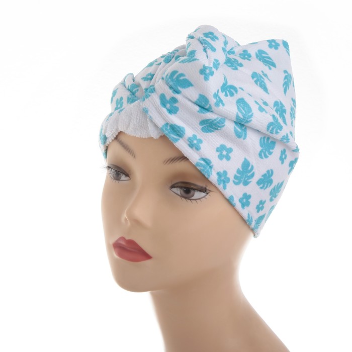 Чалма для сауны/душа с пуговкой "Листья", цвета МИКС