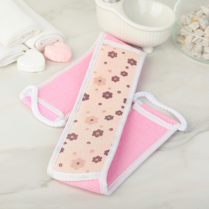 Мочалка-лента массажная 68х8 см, сизаль "Цветы", цвет МИКС