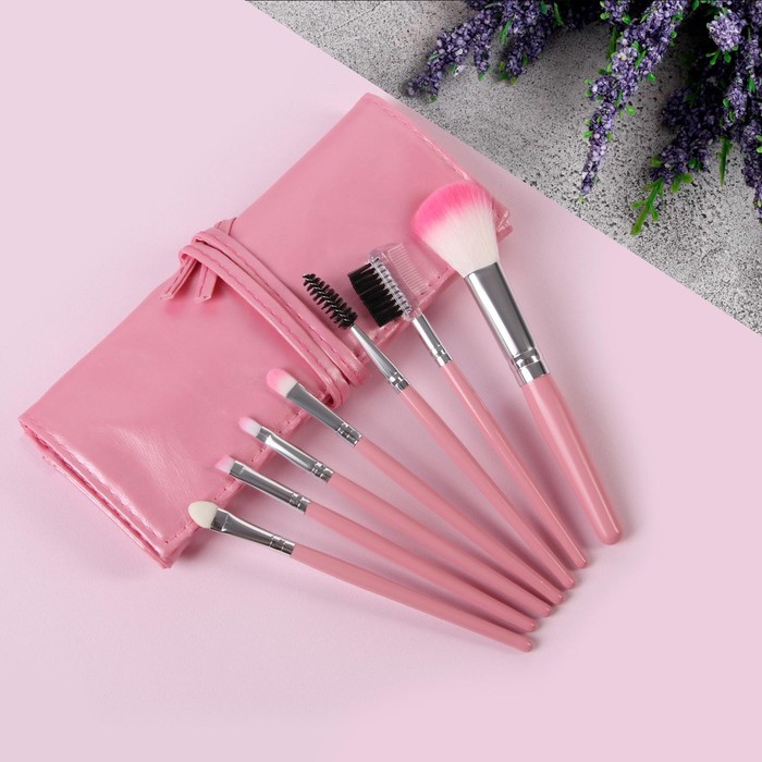 Набор кистей для макияжа, 7 предметов, 17,5*7*3см, цвет розовый